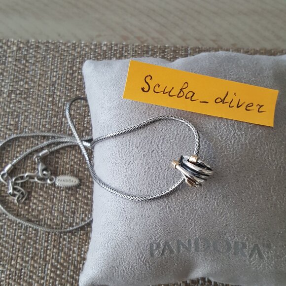 RARE Pandora Two-Tone 925 Silver 14K Gold Crossover Wrap Rope Pendant Necklace - Picture 4 of 12